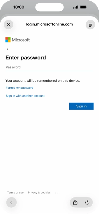 Press Password and key in the password for your email account.