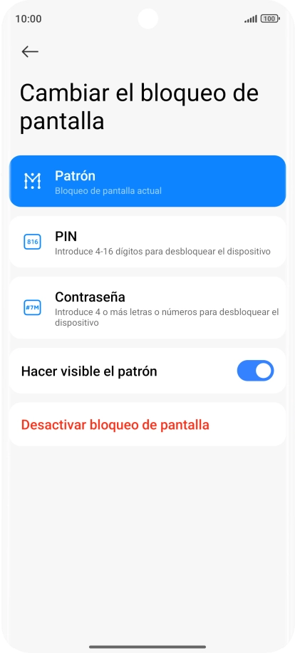 Pulsa Desactivar bloqueo de pantalla e introduce el código de seguridad extra que has creado anteriormente. Pulsa Desactivar bloqueo de pantalla e introduce el código de seguridad extra que has creado anteriormente.