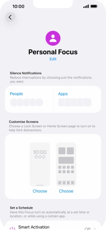 Press People and follow the instructions on the screen to select which contacts you would like to receive calls and notifications from when the selected focus mode is active.