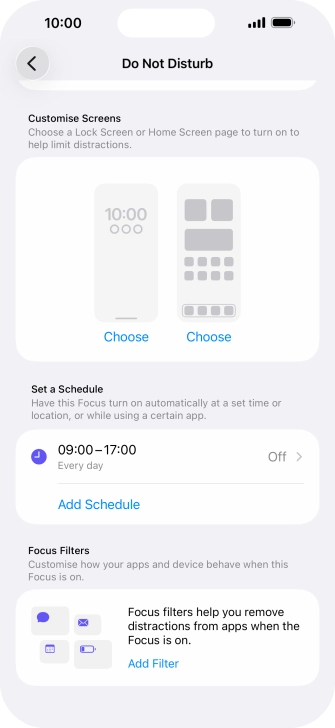 Press Add Schedule and follow the instructions on the screen to select settings for automatic activation of Do Not Disturb.