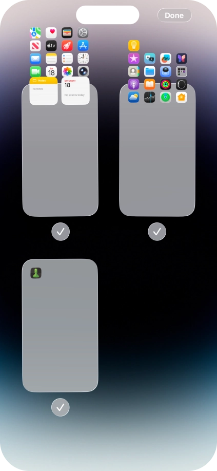 Press the field below the required home screen page to turn page view on or off. Press the field below the required home screen page to turn page view on or off.