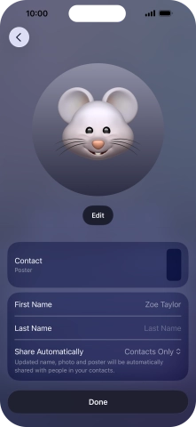 Press the name fields and follow the instructions on the screen to edit your name on the Contact Poster.