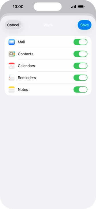 Press the indicators next to the required data types to turn synchronisation of each data type on or off.