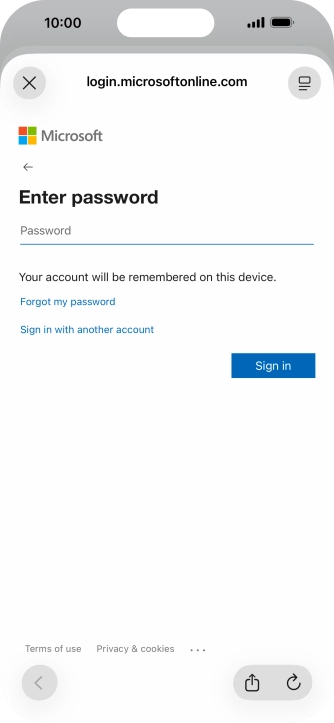 Press Password and key in the password for your email account.