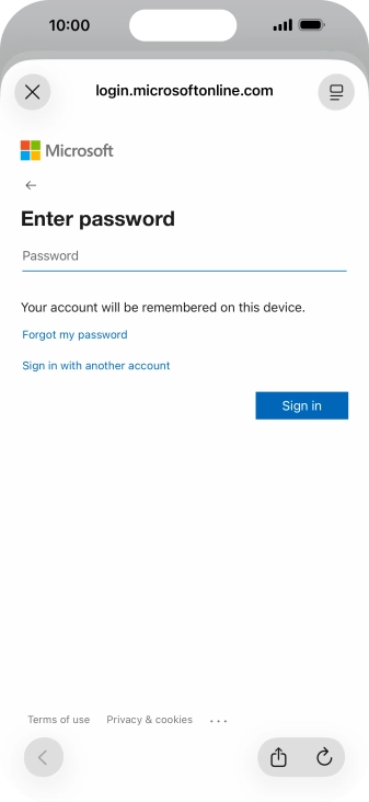 Press Password and key in the password for your email account.