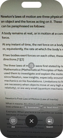 To use visual intelligence on a text, take a picture of the text, press the required setting and follow the instructions on the screen to use the function. To use visual intelligence on a text, take a picture of the text, press the required setting and follow the instructions on the screen to use the function.