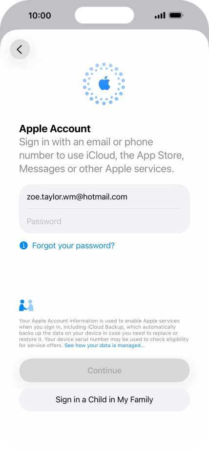 Press Password and key in the password for your Apple Account.