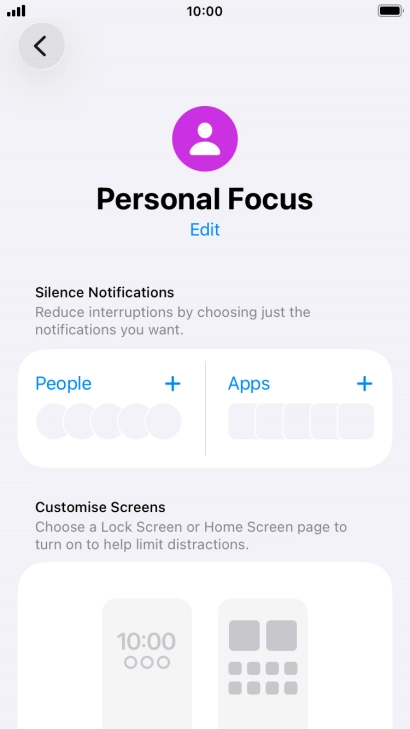 Press People and follow the instructions on the screen to select which contacts you would like to receive calls and notifications from when the selected focus mode is active.