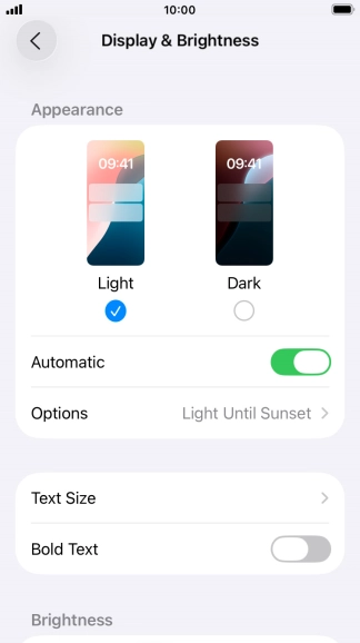 If you turn on the function, press Options and follow the instructions on the screen to select the required period of time for Dark Mode. If you turn on the function, press Options and follow the instructions on the screen to select the required period of time for Dark Mode.