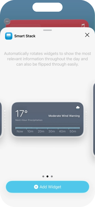 Slide your finger right or left on the screen to select the required widget size.