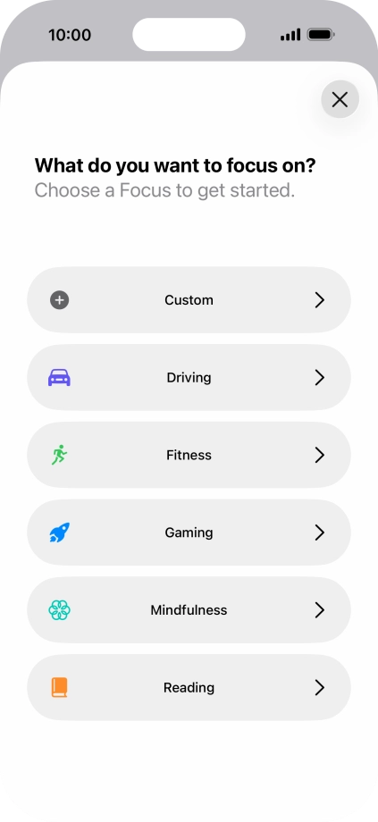 Press the required focus mode and follow the instructions on the screen to add the selected focus mode. Press the required focus mode and follow the instructions on the screen to add the selected focus mode.