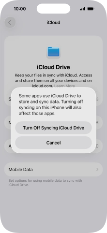 If you turn off the function, press Turn Off Syncing iCloud Drive.