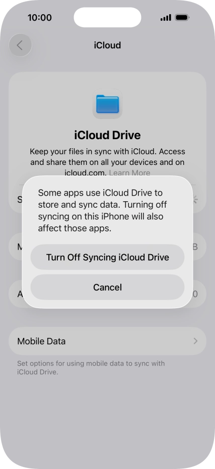 If you turn off the function, press Turn Off Syncing iCloud Drive.