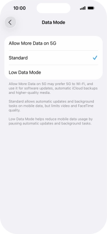 Press the required setting. Press the required setting.