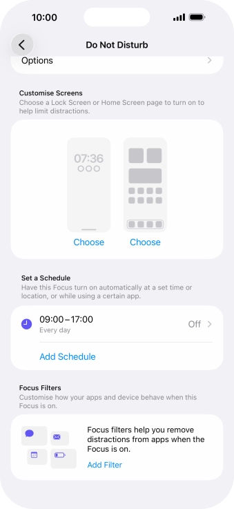 Press Add Schedule and follow the instructions on the screen to select settings for automatic activation of Do Not Disturb.