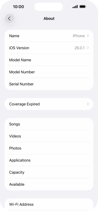 Your phone's software version is displayed next to iOS Version.
