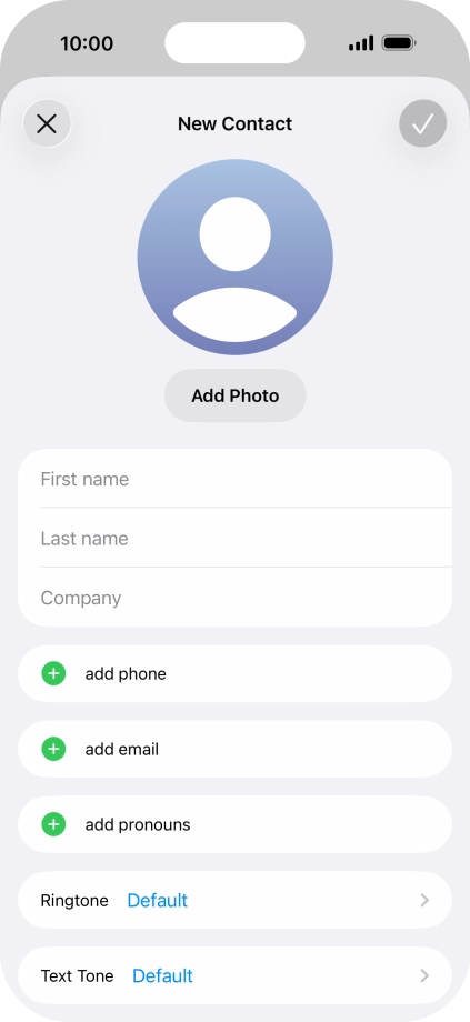 Press First name and key in the first name. Press First name and key in the first name.