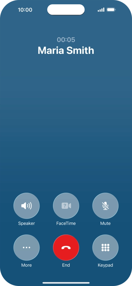 Press the end call icon to end the call and return to the home screen.