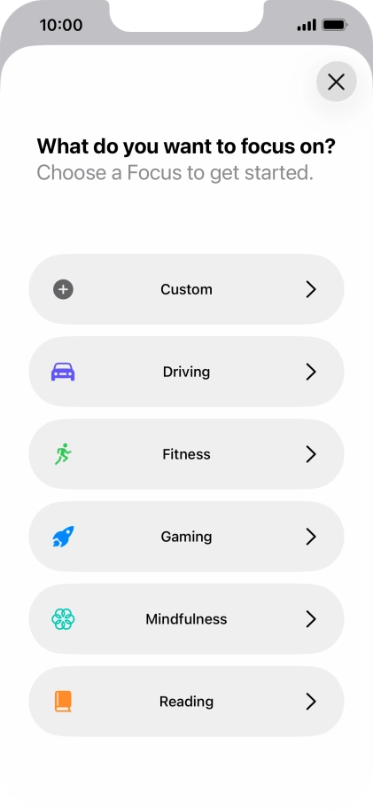 Press the required focus mode and follow the instructions on the screen to add the selected focus mode.