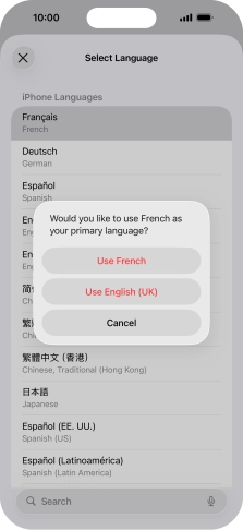 To select the new language as the default phone language, press Use ‹language›. To select the new language as the default phone language, press Use ‹language›.