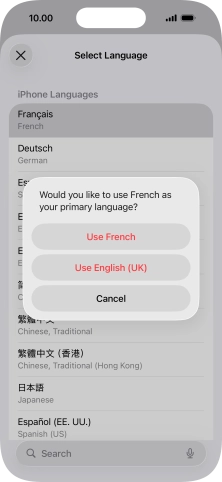 To select the new language as the default phone language, press Use ‹language›.