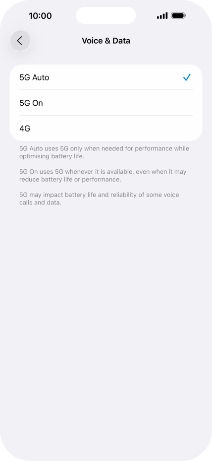 To turn on automatic switch between 5G and 4G, press 5G Auto.