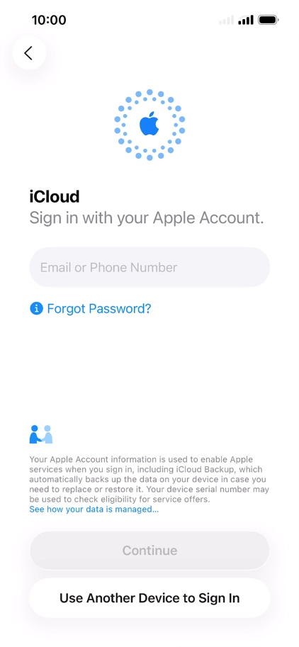 Press Email or Phone Number and key in the username for your Apple Account.