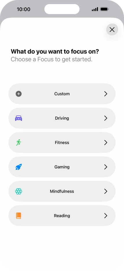 Press the required focus mode and follow the instructions on the screen to add the selected focus mode.