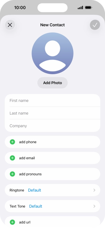 Press First name and key in the first name. Press First name and key in the first name.