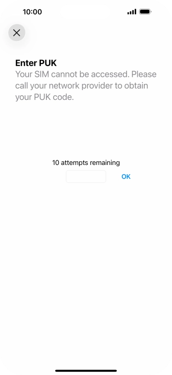 Key in the PUK and press OK.