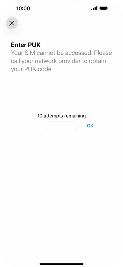 Key in the PUK and press OK.