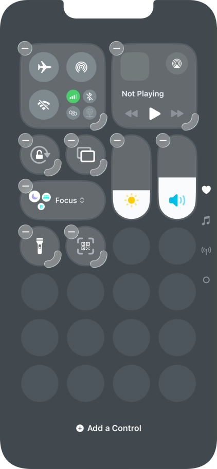Press Add a Control and follow the instructions on the screen to add the required function to Control Centre.