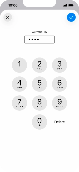 Key in your current PIN and press the confirm icon. Key in your current PIN and press the confirm icon.