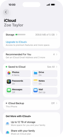 Press iCloud Backup.