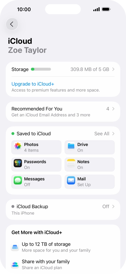 Press iCloud Backup.