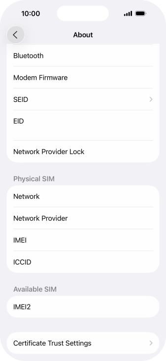 Your phone's EID number is displayed below EID.