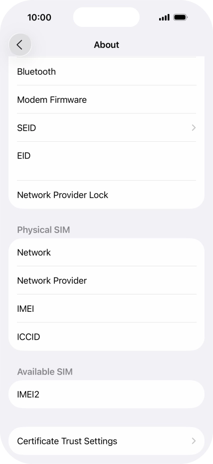 Your phone's EID number is displayed below EID.