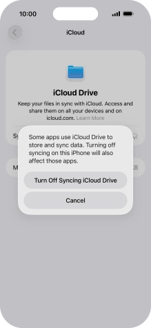 If you turn off the function, press Turn Off Syncing iCloud Drive.