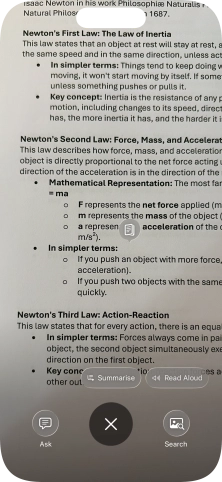 To use visual intelligence on a text, take a picture of the text, press the required setting and follow the instructions on the screen to use the function.