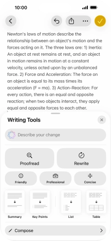 Press Describe your change and write in your own words how you would like the text to be rewritten. Follow the instructions on the screen to use the function.