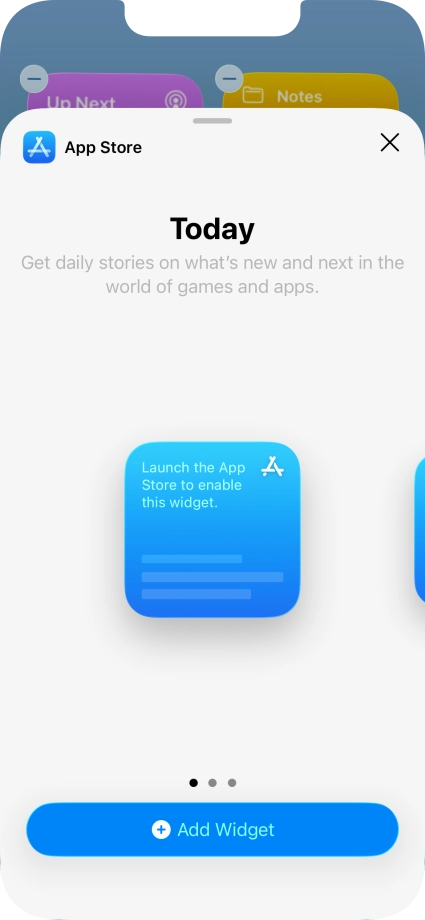 Slide your finger right or left on the screen to select the required widget size.