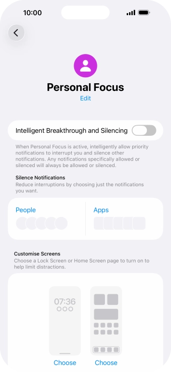 Press People and follow the instructions on the screen to select which contacts you would like to receive calls and notifications from when the selected focus mode is active.