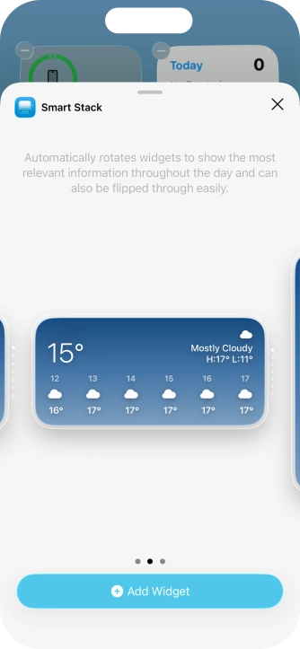 Slide your finger right or left on the screen to select the required widget size.
