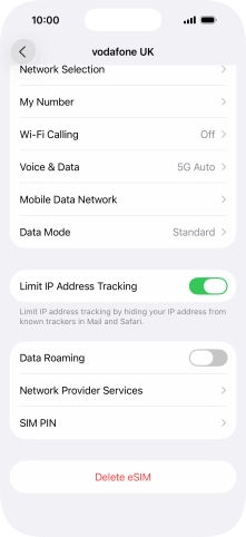 Press Delete eSIM and follow the instructions on the screen to delete your eSIM.