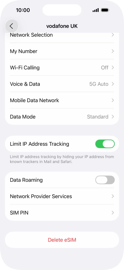 Press Delete eSIM and follow the instructions on the screen to delete your eSIM.