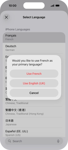 To select the new language as the default phone language, press Use ‹language›.