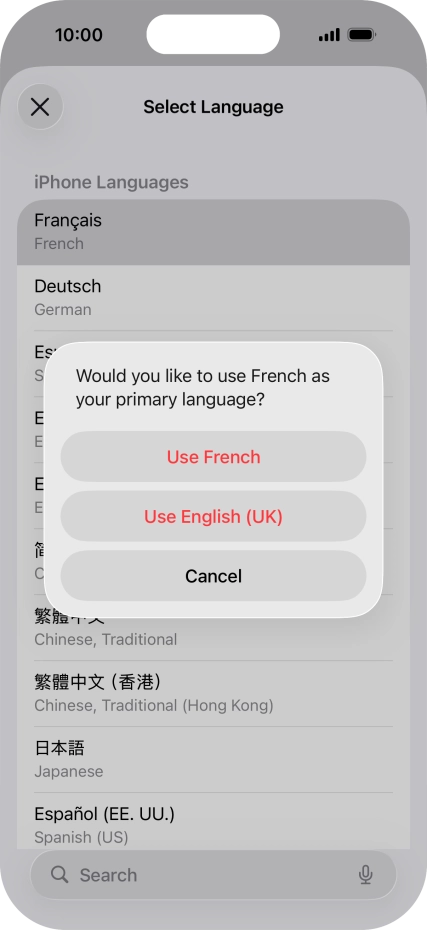 To select the new language as the default phone language, press Use ‹language›.
