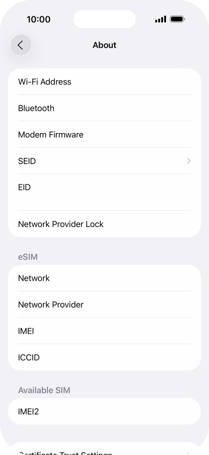 Your phone's EID number is displayed below EID.