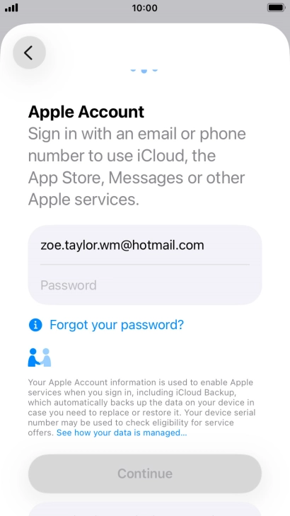 Press Password and key in the password for your Apple Account.