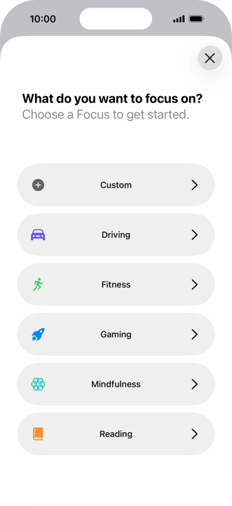 Press the required focus mode and follow the instructions on the screen to add the selected focus mode.
